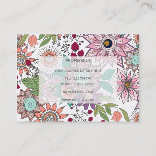 Stijlvolle florale doodles levendig design visitekaartje (Achterkant)