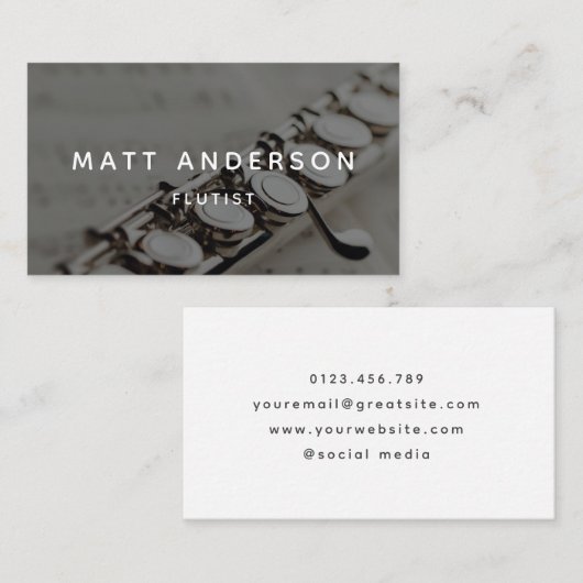 Stijlvolle fluitmuzikant Minimal Black and White Visitekaartje (Voorkant / Achterkant)