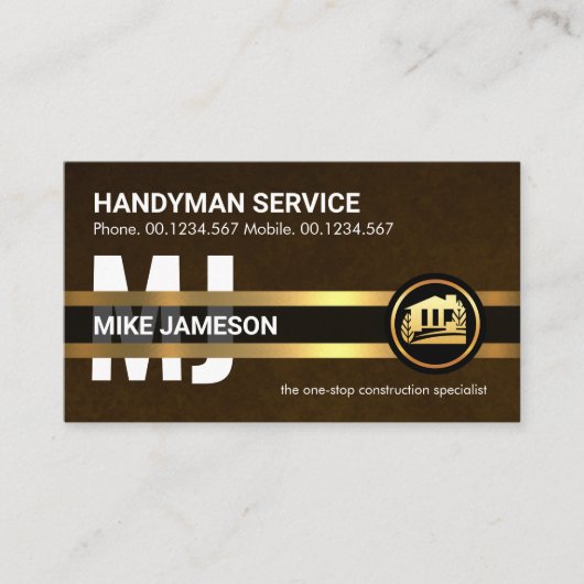 Stijlvolle Fluweel Bruin Gouden Lijnen Rand Visitekaartje (Voorkant)