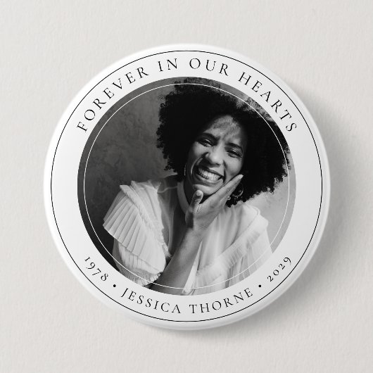 Stijlvolle Forever in Our Hearts Memorial Foto Ronde Button 7,6 Cm (Voorkant)