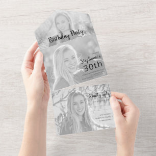 Stijlvolle foto alles in één verjaardag all in one uitnodiging