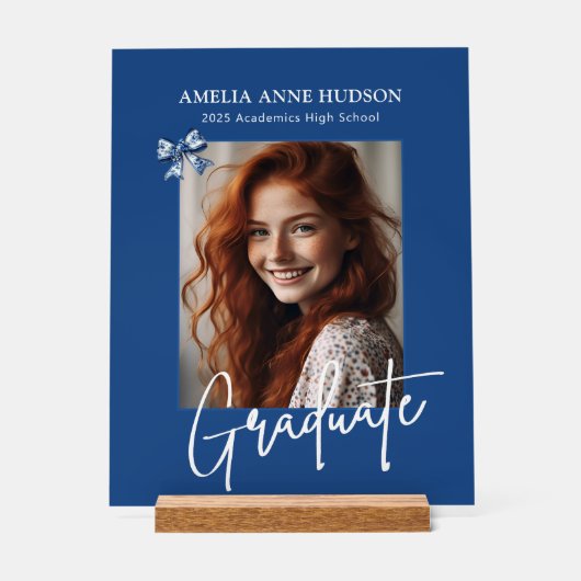 Stijlvolle foto blauw & wit Afstuderen Acryl Bord (Voorkant)