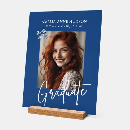 Stijlvolle foto blauw & wit Afstuderen Acryl Bord (Hoek)