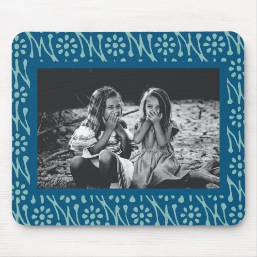 Stijlvolle Foto Blauwe Batik Bloemen Patroon Custo Muismat (Voorkant)