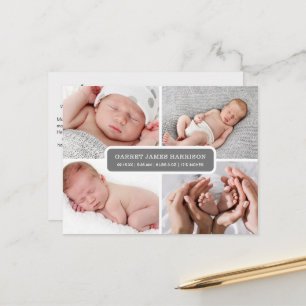 Stijlvolle foto collage geboorteaankondiging briefkaart