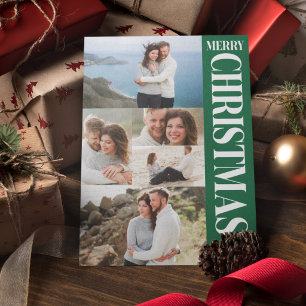 Stijlvolle foto collage groen wit vrolijk kerstfee feestdagenkaart