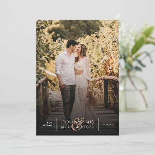 Stijlvolle foto moderne bruiloft bespaart datum save the date (Staand voorkant)