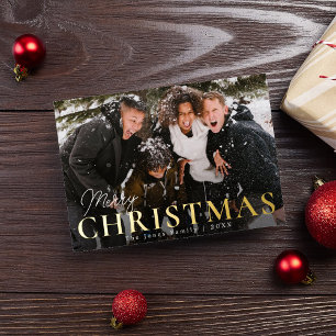 Stijlvolle foto Prettig kerstfeest Folie kerstkaar Feestdagenkaart