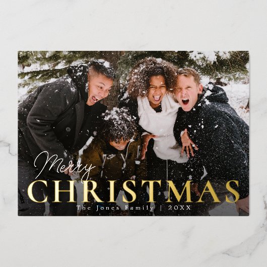 Stijlvolle foto Prettig kerstfeest Folie kerstkaar Folie Feestdagenkaart (Voorkant)