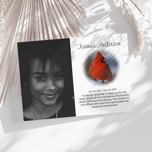Stijlvolle foto Red Cardinaal Funeral Dank je Bedankkaart