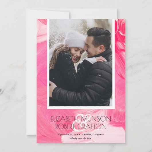 Stijlvolle foto-weddenschap Roze sparen de datum Save The Date (Voorkant)