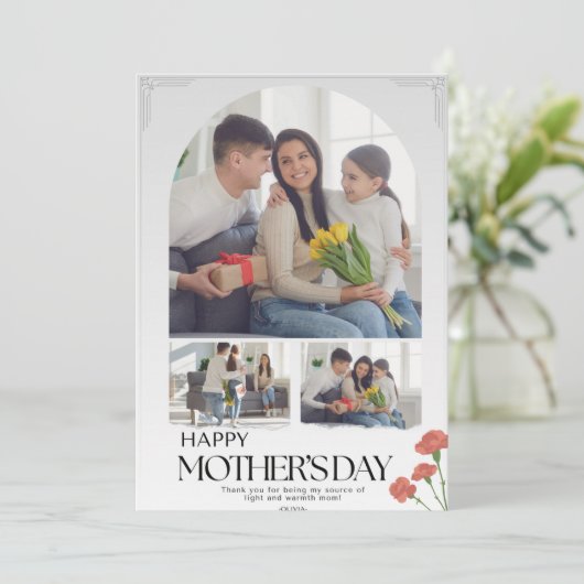 Stijlvolle fotocollage Elegante Happy moederdag Feestdagenkaart (Staand voorkant)