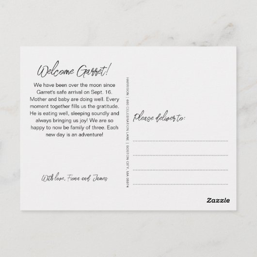 Stijlvolle fotocollage geboorte aankondiging briefkaart (Achterkant)