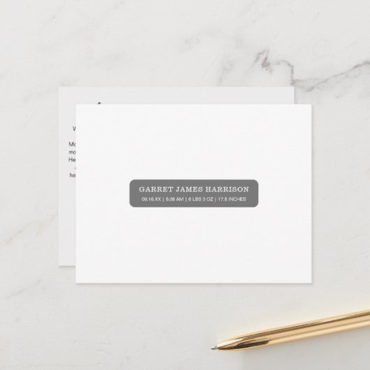 Stijlvolle fotocollage geboorte aankondiging briefkaart (Voorkant / Achterkant in situ)