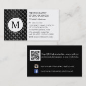 Stijlvolle fotograaf Black White Hearts Monogram Visitekaartje (Voorkant / Achterkant)