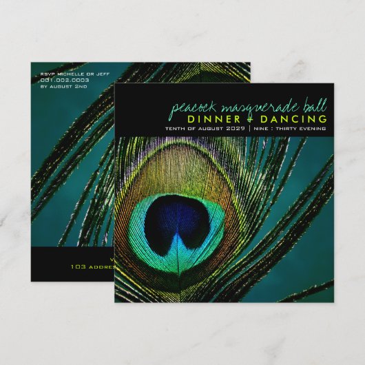Stijlvolle fotografie Peacock Feather Party nodigt Kaart (Voorkant / Achterkant)