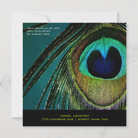 Stijlvolle fotografie Peacock Feather Party nodigt Kaart (Achterkant)