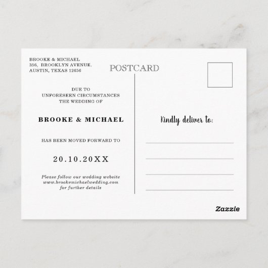 Stijlvolle fotokalender bruiloft uitgesteld briefkaart (Achterkant)