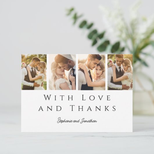 Stijlvolle Fotostrip Modern Eenvoudig Script Weddi Bedankkaart (Staand voorkant)
