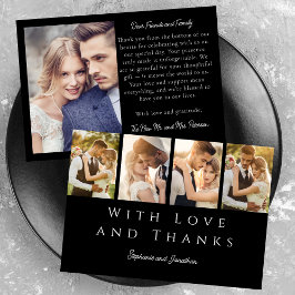 Stijlvolle Fotostrip Modern Wit op Black Wedding Bedankkaart
