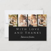 Stijlvolle Fotostrip Modern Wit op Black Wedding Bedankkaart (Voorkant)