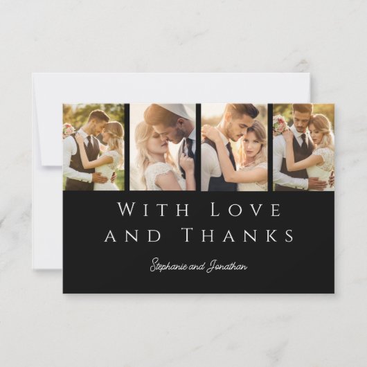 Stijlvolle Fotostrip Modern Wit op Black Wedding Bedankkaart (Voorkant)