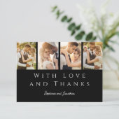 Stijlvolle Fotostrip Modern Wit op Black Wedding Bedankkaart (Staand voorkant)