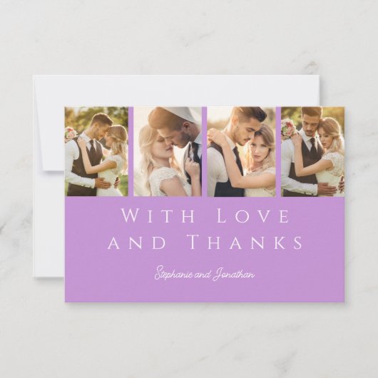 Stijlvolle Fotostrip Moderne Lila Lavendelbruiloft Bedankkaart (Voorkant)