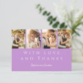 Stijlvolle Fotostrip Moderne Lila Lavendelbruiloft Bedankkaart (Staand voorkant)