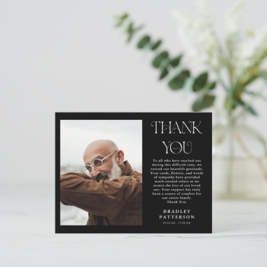 Stijlvolle fotosympathie bedankkaart (Staand voorkant)