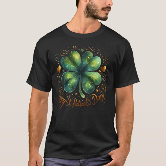 Stijlvolle Four Leaf Clover St Patrick's Day T-shi T-shirt (Voorkant)
