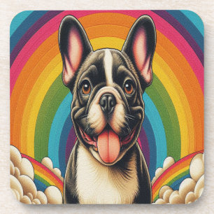 Stijlvolle Franse Bulldog hond kleurrijke regenboo Bier Onderzetter