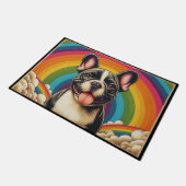 Stijlvolle Franse Bulldog hond kleurrijke regenboo Deurmat (Schuin)