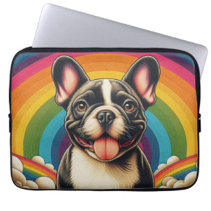 Stijlvolle Franse Bulldog hond kleurrijke regenboo Laptop Sleeve