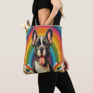 Stijlvolle Franse Bulldog hond kleurrijke regenboo Tote Bag
