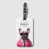 Stijlvolle Franse Bulldog Pink Suit Bril Hondenpot Bagagelabel (Voorkant (verticaal))