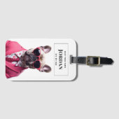 Stijlvolle Franse Bulldog Pink Suit Bril Hondenpot Bagagelabel (Voorkant (horizontaal))