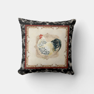  stijlvolle, Franse Damask Black in White Rooster Kussen