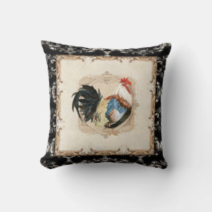 stijlvolle, Franse Damask Black in White Rooster Kussen