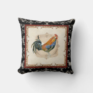  stijlvolle, Franse Damask Black in White Rooster Kussen