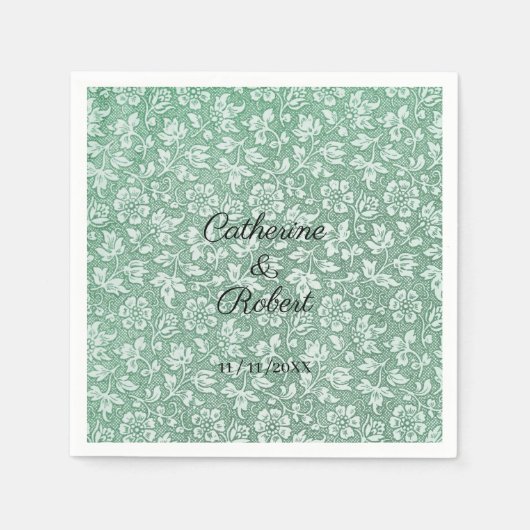 Stijlvolle Franse  Sage Green Floral Names Servet (Voorkant)
