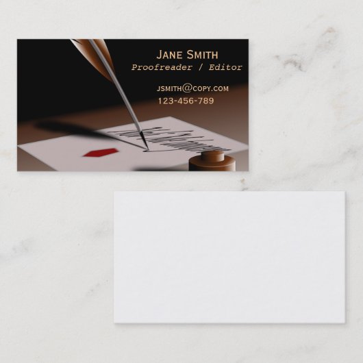 Stijlvolle freelance Proofreader met quill Visitekaartje (Voorkant / Achterkant)