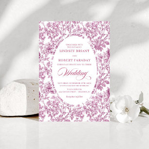 Stijlvolle Fuchsia Roze Gouden Toile Bloemige Brui Kaart