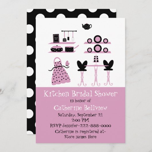 Stijlvolle Fun Kitchen Bridal Shower-uitnodiging Kaart (Voorkant / Achterkant)