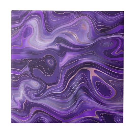 Stijlvolle Funky Groovy Paarse Curves Marble 1-6 Tegeltje (Voorkant)