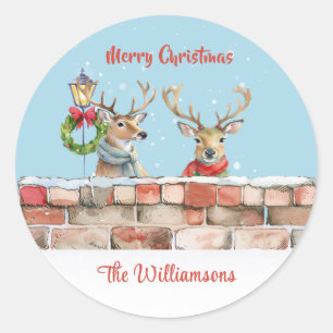 Stijlvolle Funky Quirky Waterverf rendier kerst Ronde Sticker