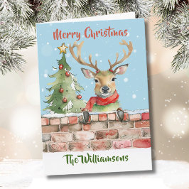 Stijlvolle Funny Waterverf Rendier Kerstboom Kaart