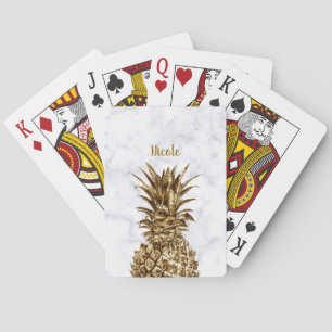 Stijlvolle gaffel en witte marmer anananas pokerkaarten