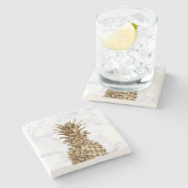 Stijlvolle gaffel en witte marmer anananas stenen onderzetter (Zijkant)