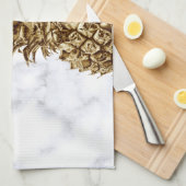 Stijlvolle gaffel en witte marmer anananas theedoek (Quarter Fold)